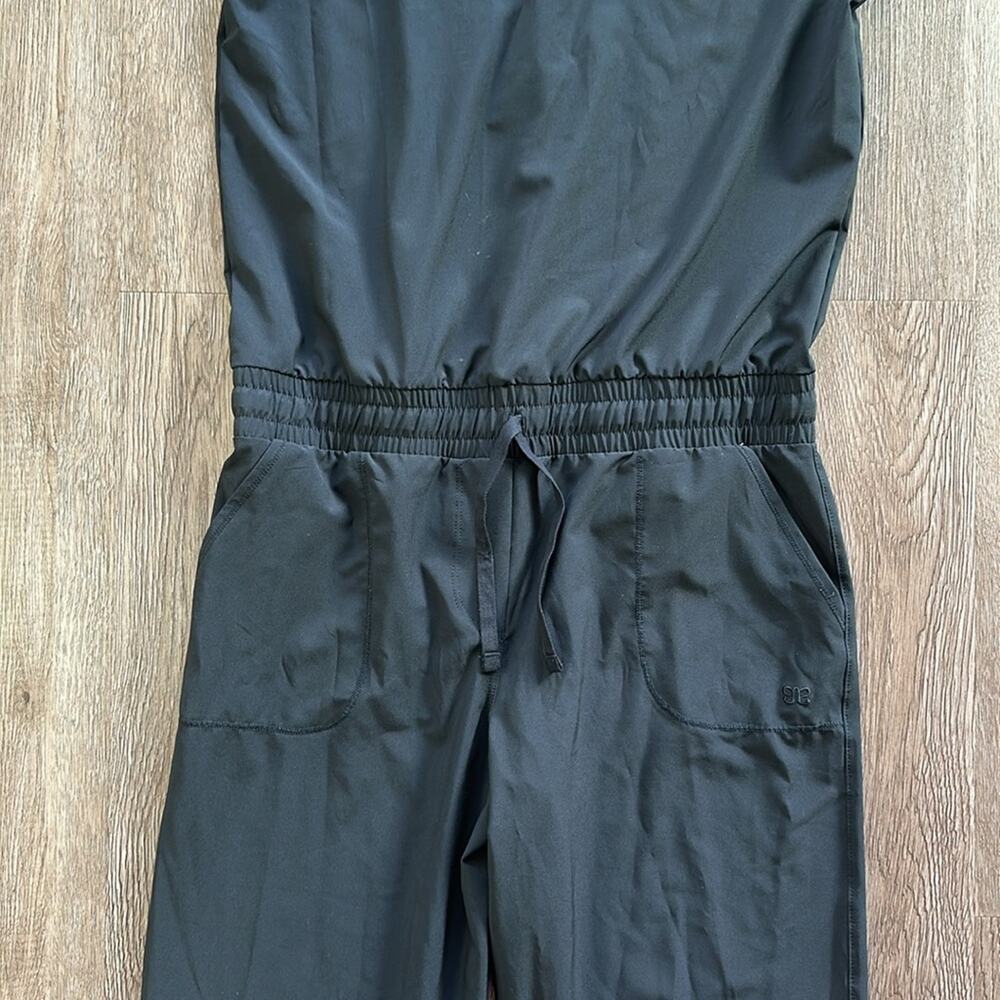 Albion Fit Black Jumpsuit Small Petite | Gold Zippers, Drawstring Waist - Picture 2 of 9